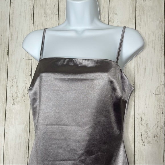 NWT All In Favor Gray/Silver Satin Slip Dress - Picture 5 of 11